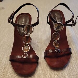 Bandolino Brown Leather Sandals with Metallic Accents